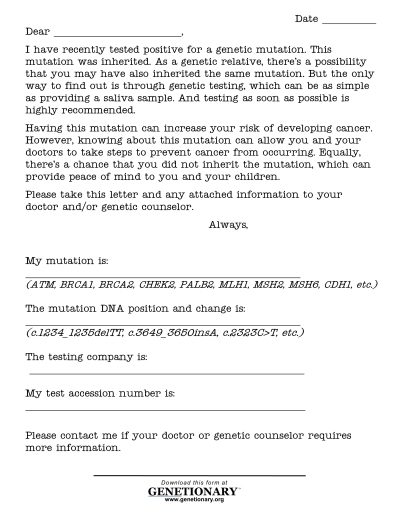 Genetic Mutation Info Sharing Letter